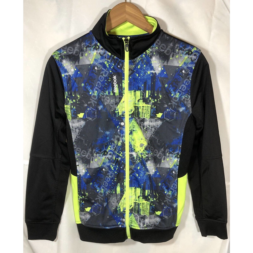Reebok Boys Light Weight Athletic City Graphic Black & Neon Green Jacket Size L